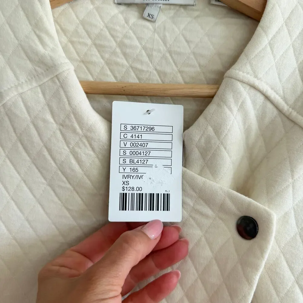 Anthropologie Bella Luxx Asymmetrical 3/4 Sleeve Quilted Jacket Cream XS NWT